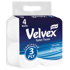 Velvex Toilet Tissue White 3Ply 4s Unw