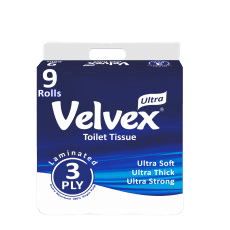Velvex Toilet Tissue White 3Ply 9s Unw